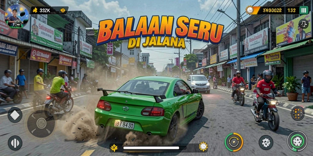 Gameplay Racing intens dengan mobil cepat dan trek beragam.