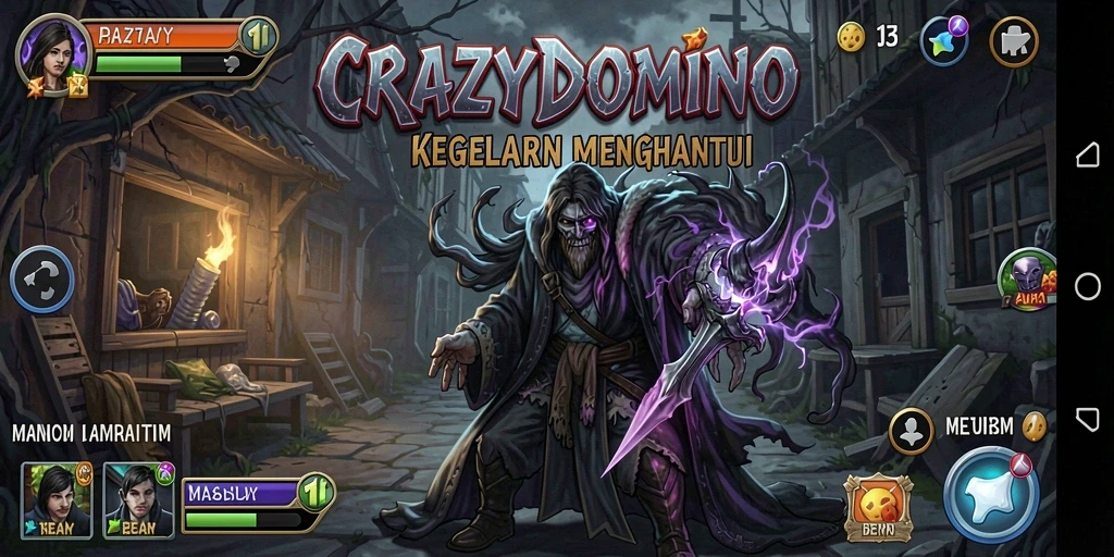 Tampilan gameplay menakutkan dalam CRAZYDOMINO dengan suasana horor yang mencekam.