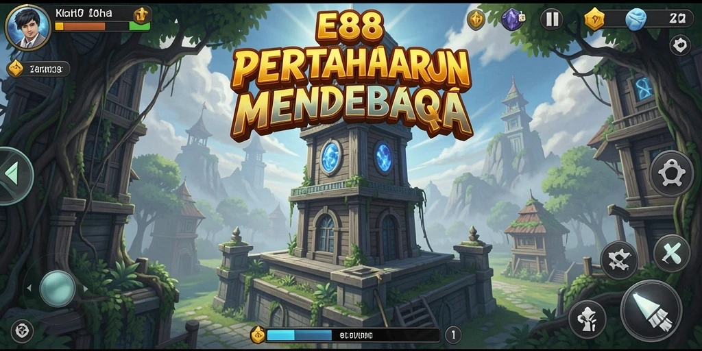 Tampilkan screenshot gameplay E88 yang menampilkan aksi pertahanan menara yang seru.