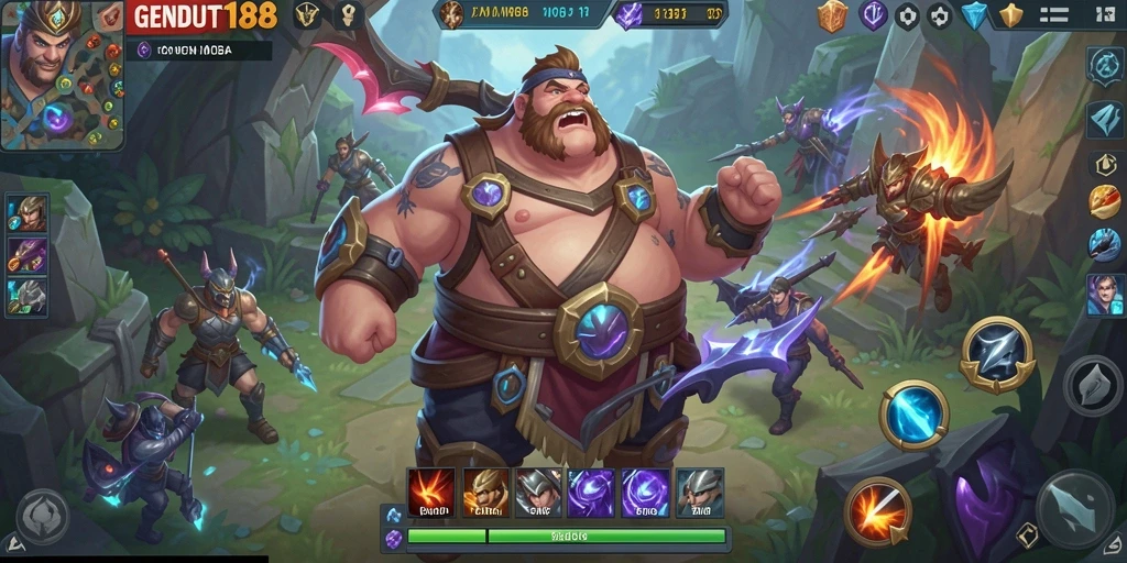 Screenshot menunjukkan aksi seru gameplay MOBA GENDUT188.