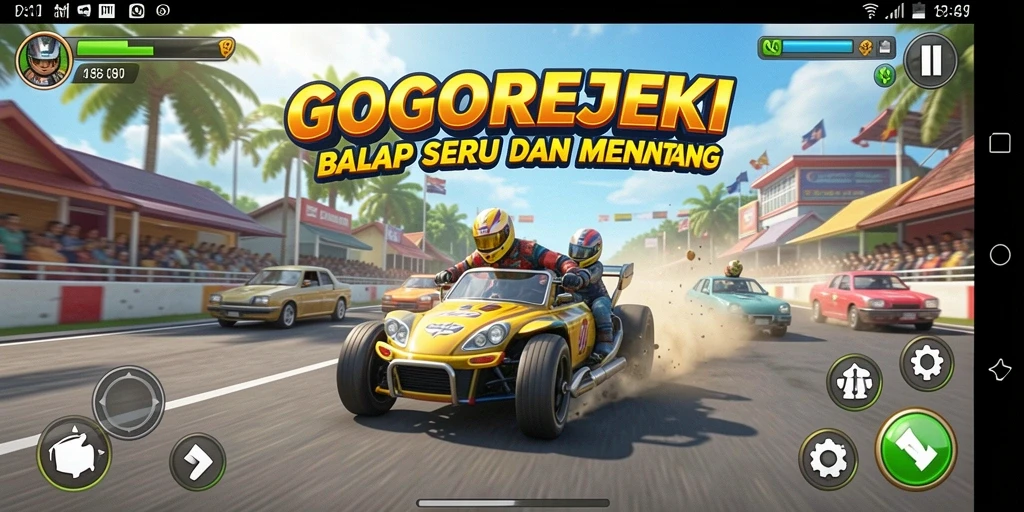 Screenshot gameplay GOGOREJEKI dengan balapan penuh ketegangan.