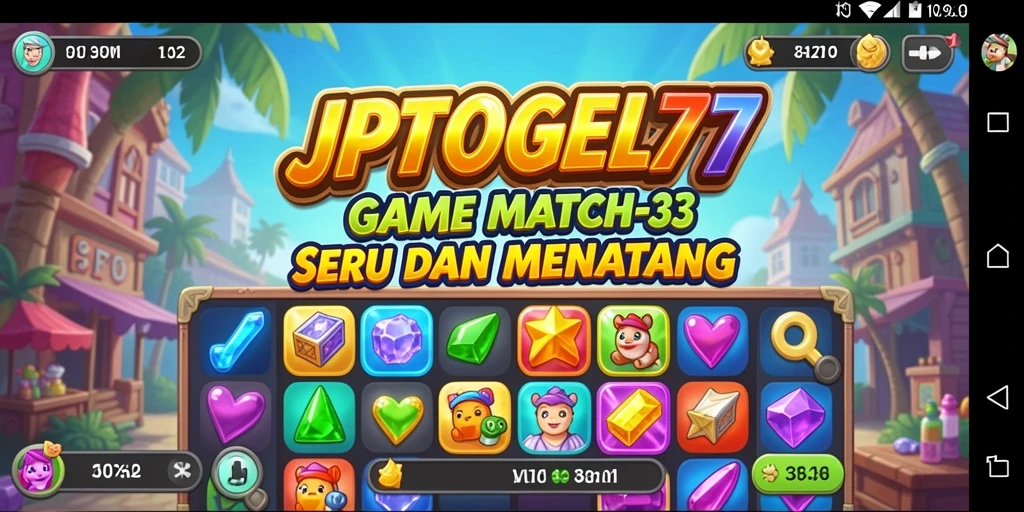 Tampilan gameplay seru dari JPTOGEL77 dengan grafis Match-3 yang colorful.