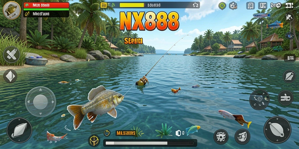Tampilan gameplay <strong>NX888</strong> dengan suasana memancing yang mendebarkan.