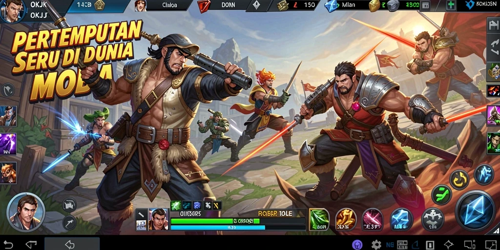 Tampilan gameplay seru dari OKJK yang menampilkan pertarungan antar hero.