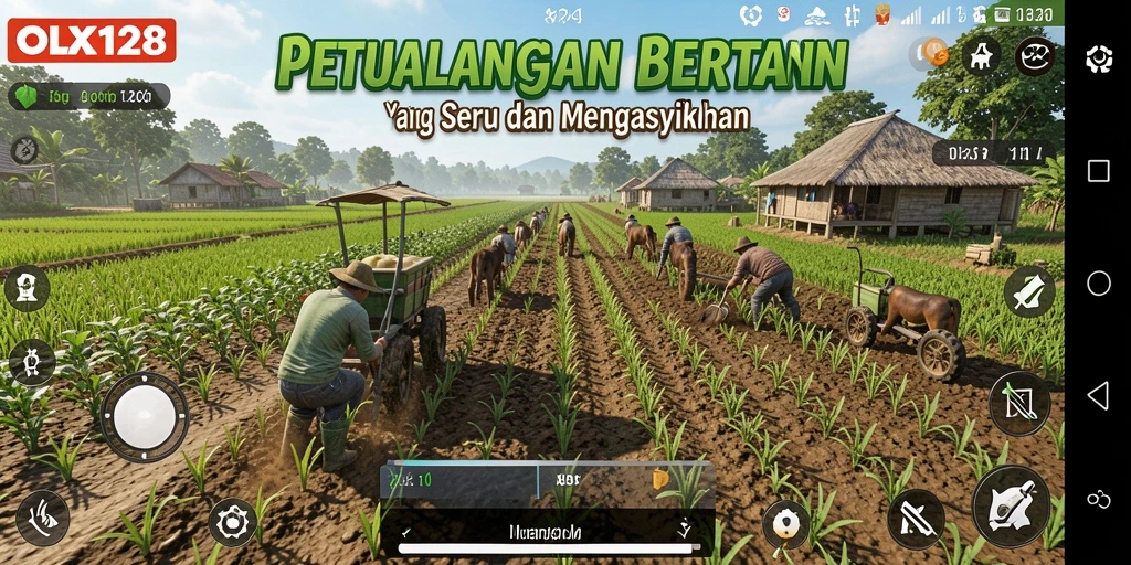 Tampilan gameplay OLX128 yang menarik saat bertani di ladang.