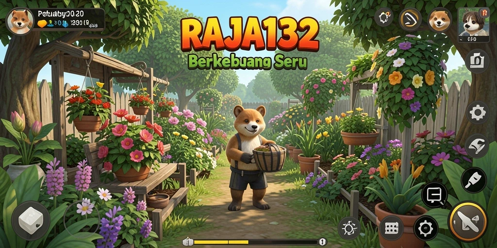 Screenshot gameplay RAJA132 menunjukkan suasana berkebun yang ceria.