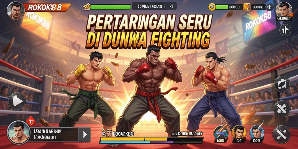 Tampilan gameplay ROKOK88 menampilkan pertarungan seru antar karakter.