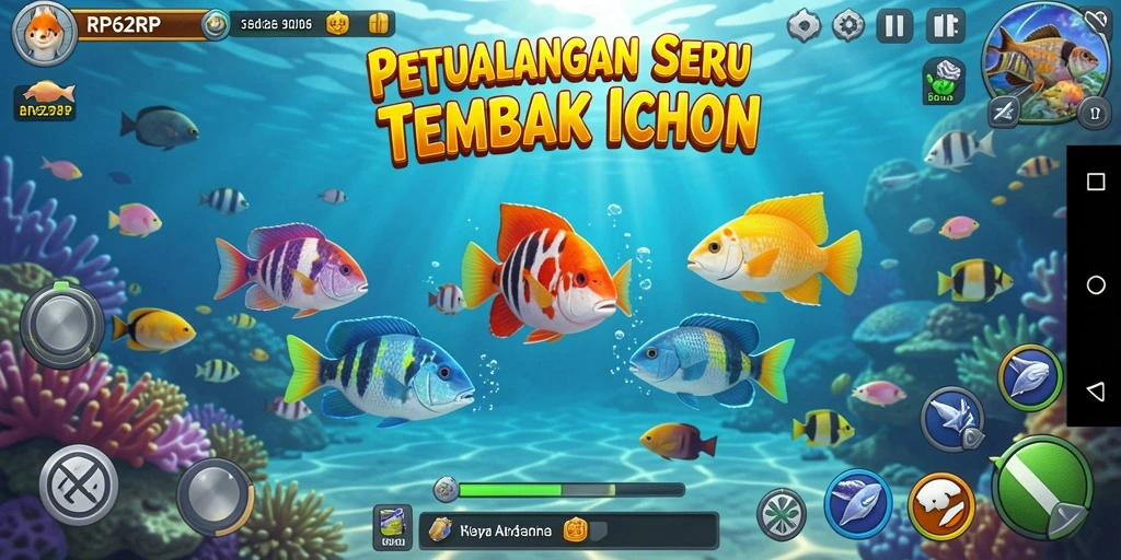 Tampilan gameplay seru dalam RP62RP saat pemain menembak ikan.