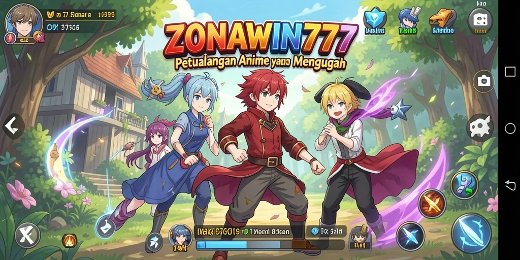 Tampilan gameplay mendebarkan dari ZONAWIN777 dengan aksi karakter anime.